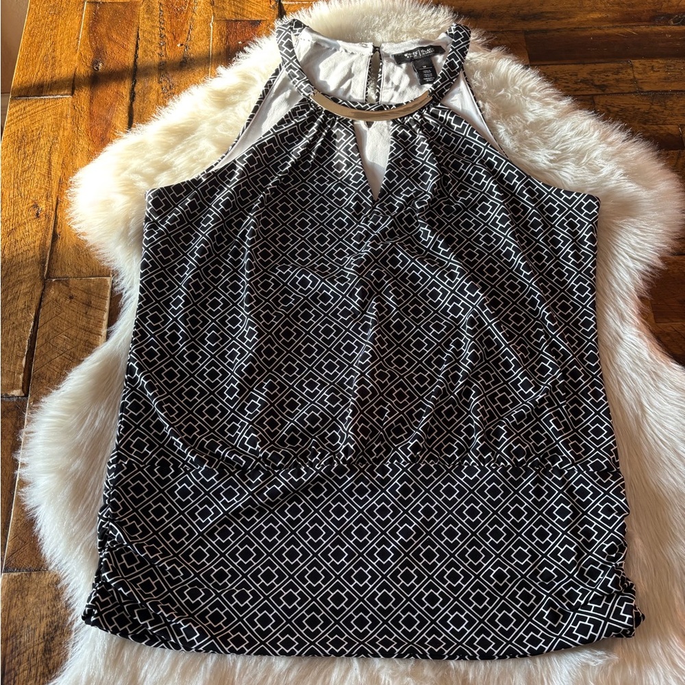 White House Black Market Black and White Patterned Blouse